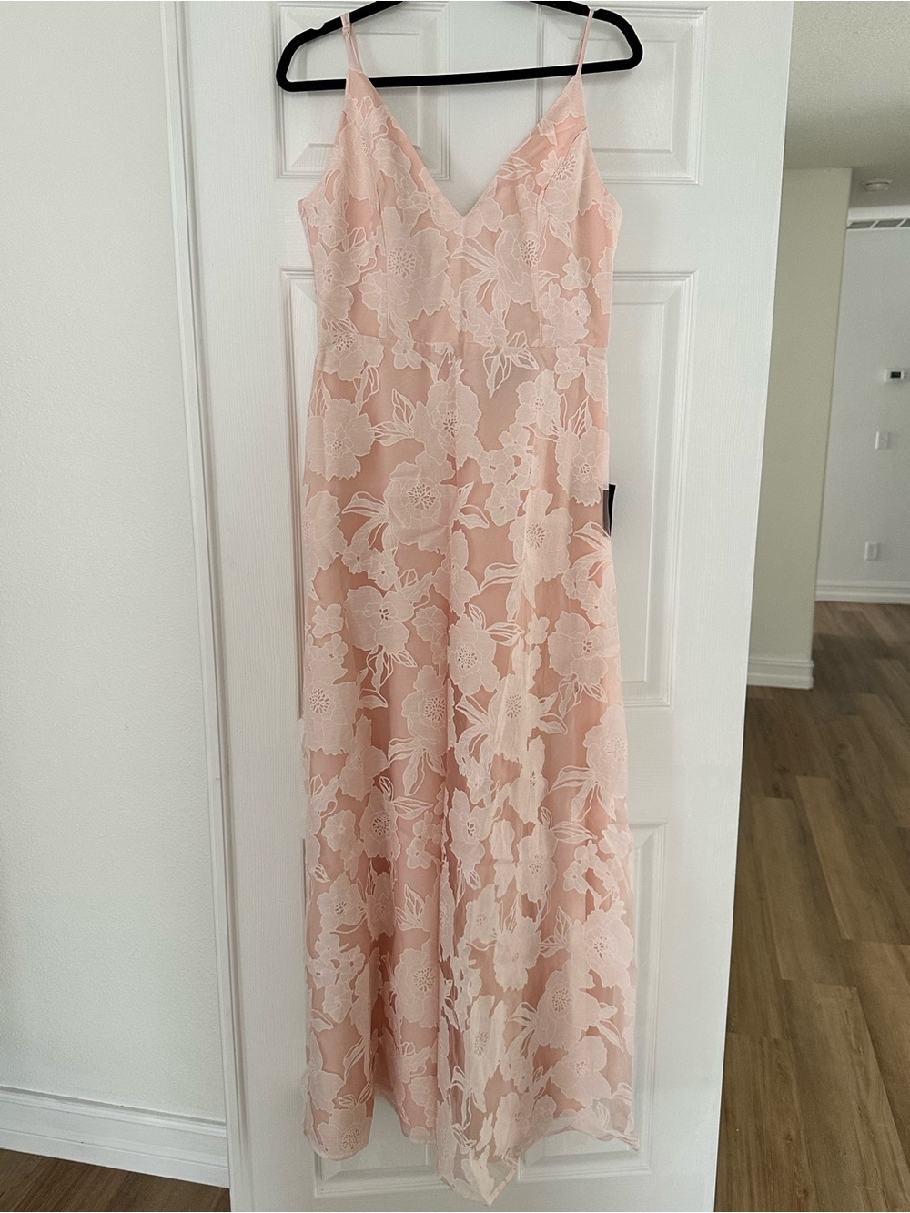 Lulu's Blush Pink Floral Lace V-Neck Maxi Dress